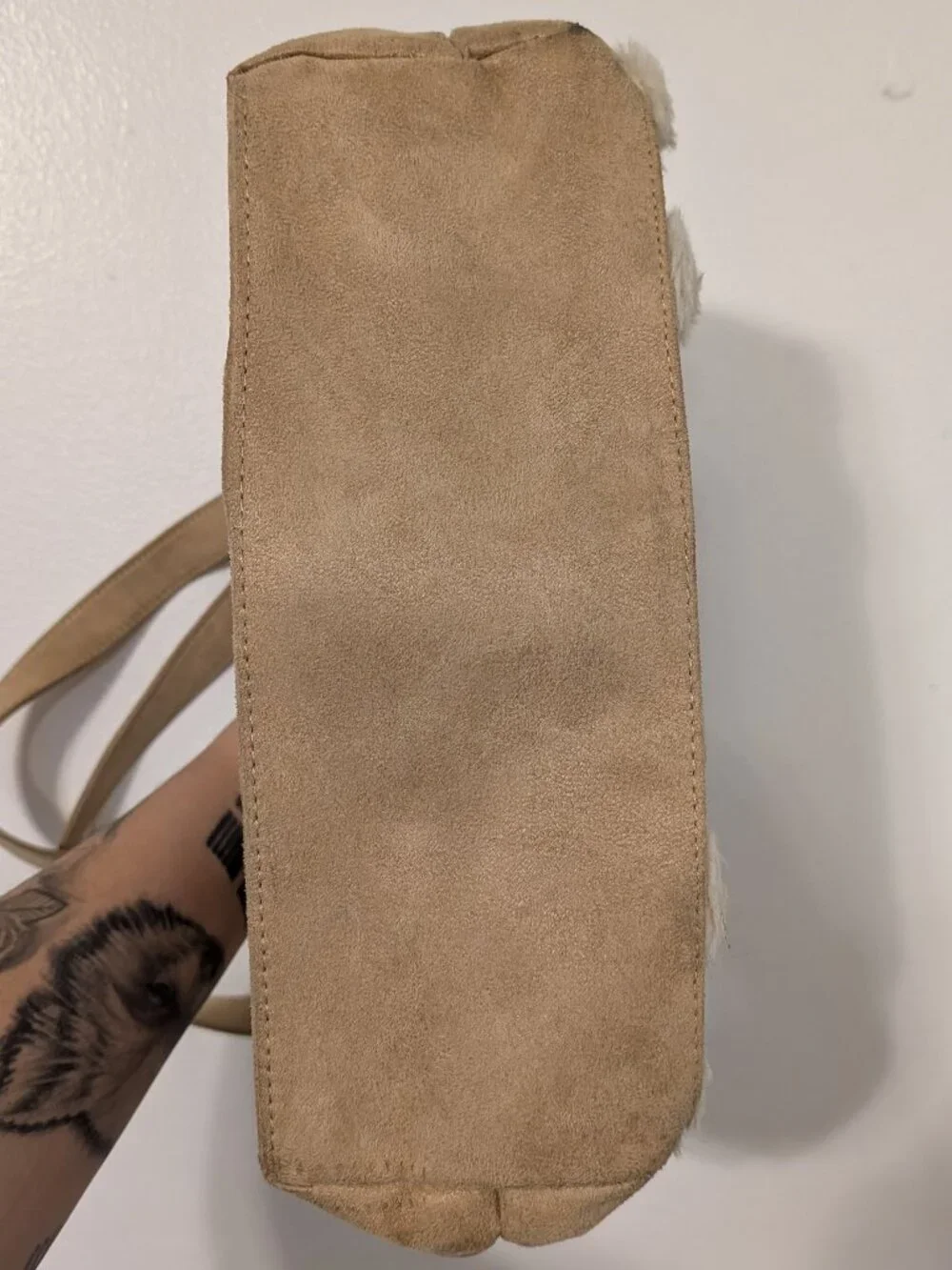 Vintage Bath & Body Works faux fur trim and suede shoulder bag